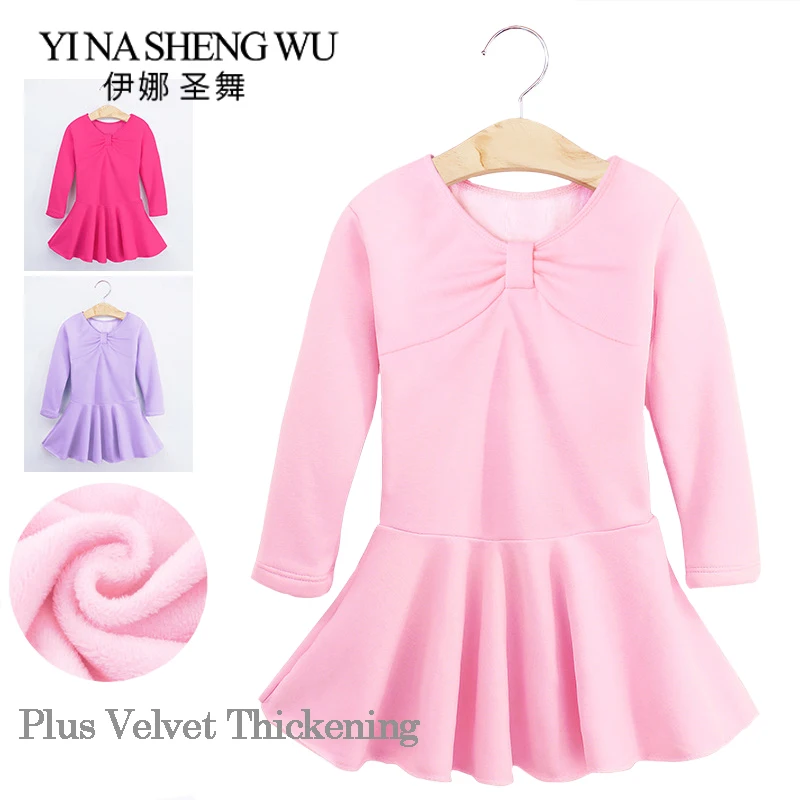 

New Children Dance Clothing Plus Velvet Thickening Ballet Skirt Girls Dance Practice Clothes Long-sleeve Children Ballet Dress
