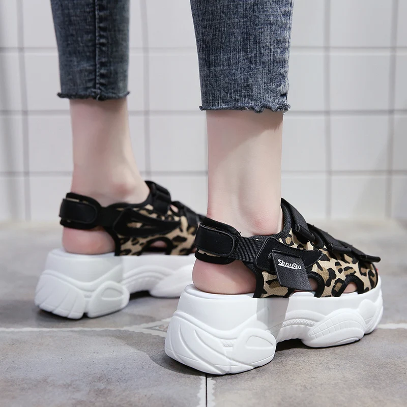 ERNESTNM Women Sandals 2019 Summer Chunky Sandals Wedges Stripper Shoes Leopard Open Toe Strap High Heels Sandalias Mujer
