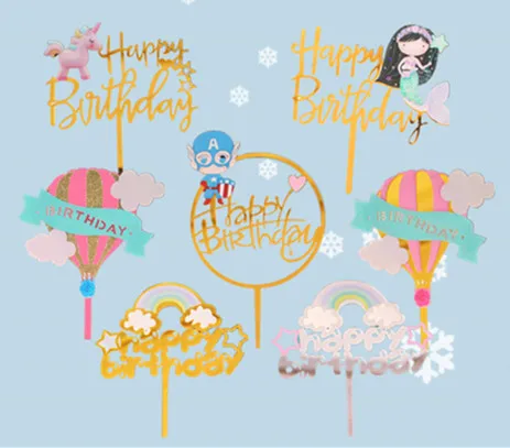 

Gold Unicorn Acrylic Cake Topper Happy Birthday Cupcake Topper For Wedding Baby Shower cake decorating tools Cake Decorations