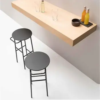 Nordic bar chair iron art solid wood European bar chair bar stool modern simple chair bar chair high stool leisure creative solid wood seat bar stool simple style household multi function dining chair coffee shop stable iron high stool