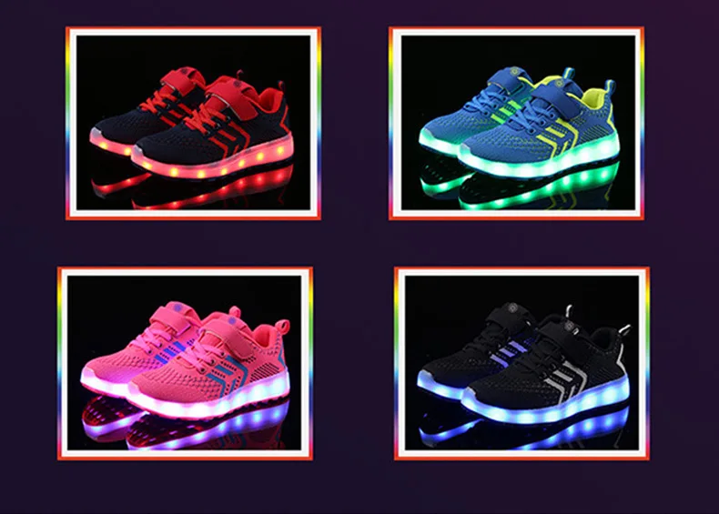 Новинка года; Светящиеся кроссовки для девочек; розовая спортивная обувь; сетчатые Детские светодиодные туфли; кроссовки; светящаяся обувь для детей; кроссовки