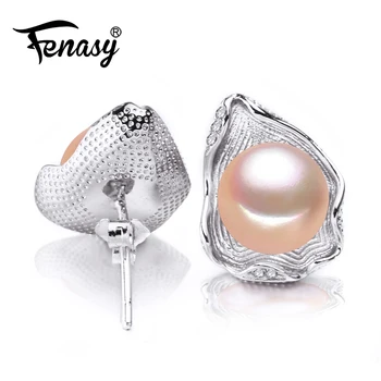 

FENASY 925 sterling silver butterfly buckle stud earrings,pink pearl earrings for women with gift box ,8-9MM PEARL Jewelry