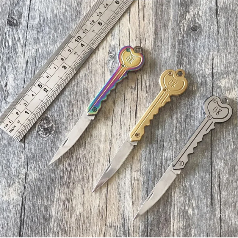 Переносной ключ складной нож ключ карманный нож-брелок нож Овощечистка мини брелок для кемпинга нож инструмент - Цвет: gold