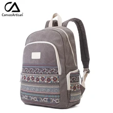 Canvasartisan Top Quality Women Canvans Backpack Bag Female Retro Floral Style Leisure Big Capacity Travel Backpacks Grey Color