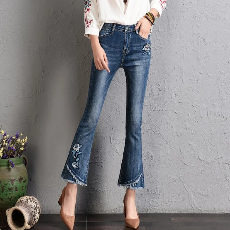 

Fashion New women jeans,ladies high waist jeans flare jeans Plus sizes denim pants casual jean femme Free shipping Y9506