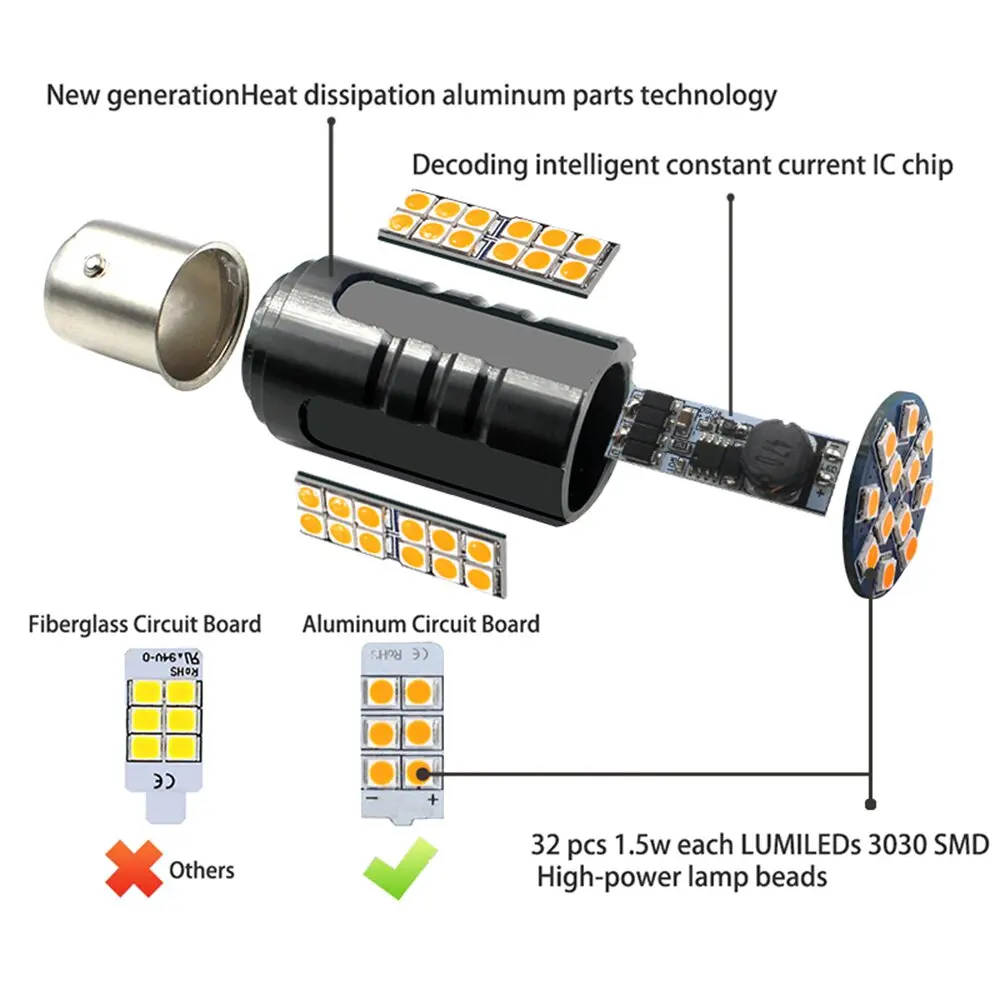 Leites 2pcs High brightness chip Car led BA15S P21W Bulb 1156 3030 60smd Tail Signal Brake lamp DC12V auto turn light (3)