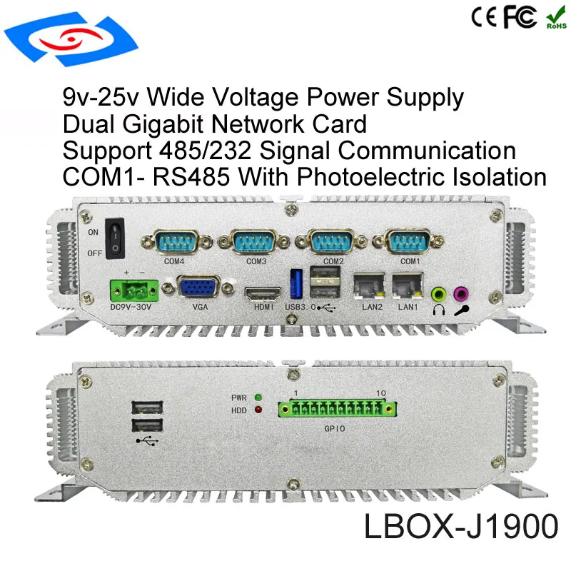 Intel Celeron J1900 Quad Core CPU Onboard 4G Fanless Computer Box Mini PC With VGA HDM RJ45 LAN USB GPIO Support 3G/4G/LTE/WiFi Intel Celeron J1900 Quad Core CPU Onboard 4G Fanless Computer Box Mini PC With VGA HDM RJ45 LAN USB GPIO Support 3G/4G/LTE/WiFi