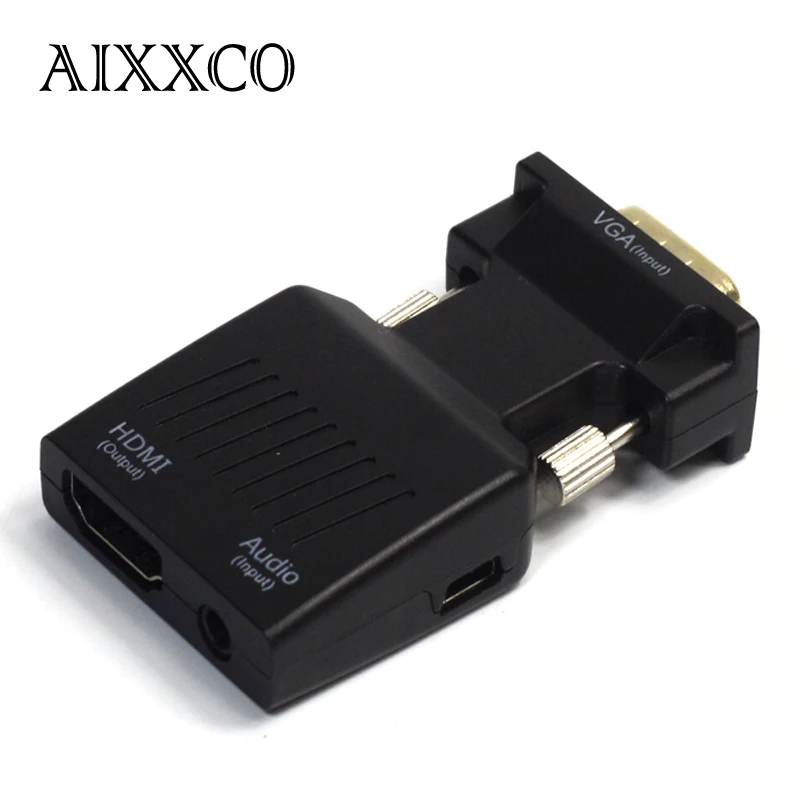 

AIXXCO 1080P VGA to HDMI Video Converter Adapter with Mini USB Power Cable 3.5mm Audio Cable vga2hdmi for HDTV DVD PC