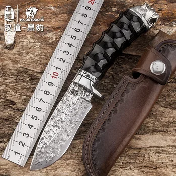 Best HX OUTDOORS Panther Damascus Steel High Hardness Straight Knife Field Survival Knife Self-defense Portable High Quality Knife