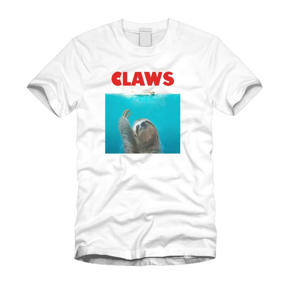 cheap Claws Jaws Funny Sloth Jaws Mashup Sloth Shirt Parody Cool White Men Creative Casual Short Sleeve Novelty Funny Tees