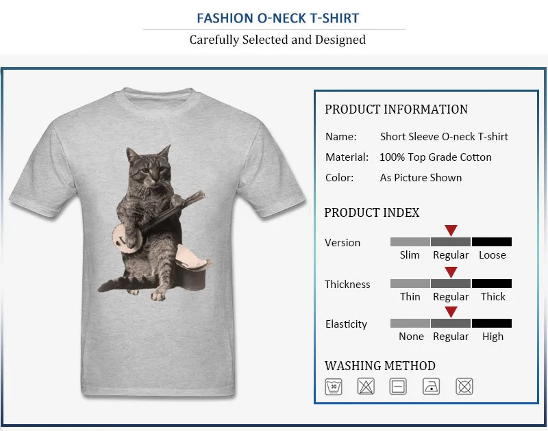 Cat Playing Banjo Guitar ostern Day Pure Cotton O-Neck Tops & Tees Short Sleeve Custom Tee Shirts Coupons Normal T Shirts Cat Playing Banjo Guitar