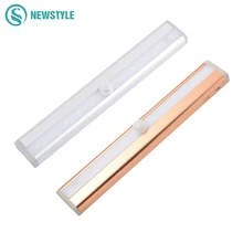 SMD3528 IR Infrared Motion Sensor LED Night Light Closet Cabinet Light Lamp PIR Wireless AAA Battery Operated Lights Gold/Silver