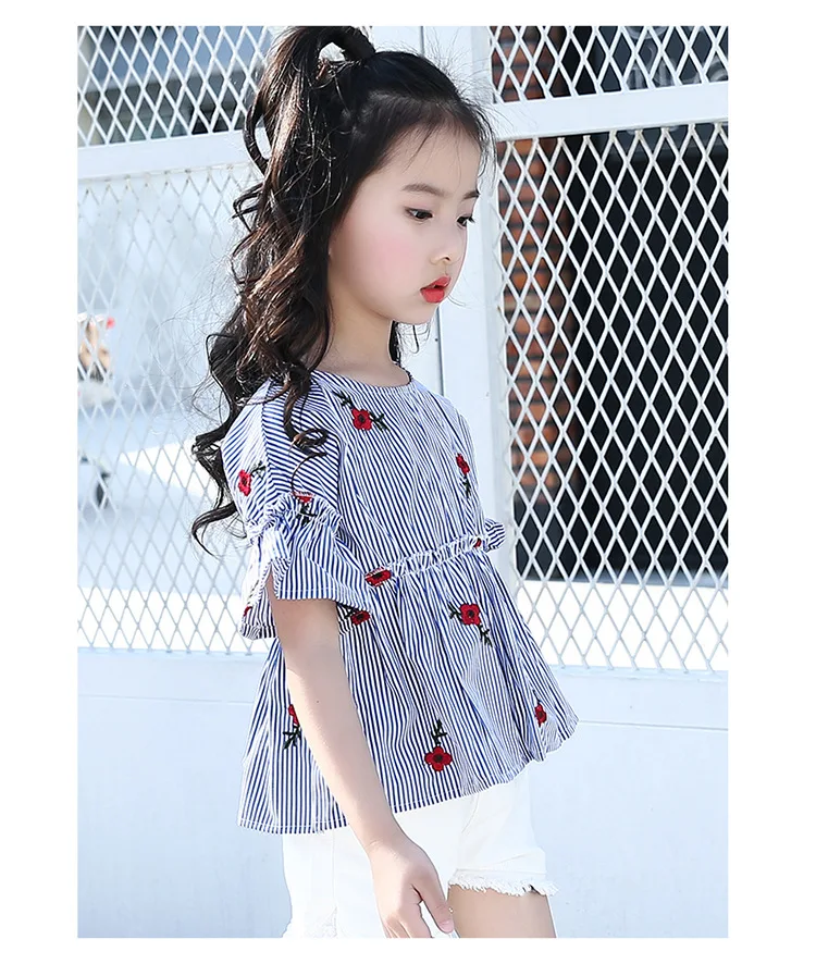 Children's T-shirt Girls Baby Summer Cute style Beautiful girl chiffon Printed loose T-shirt top for angel kids clothes (9)