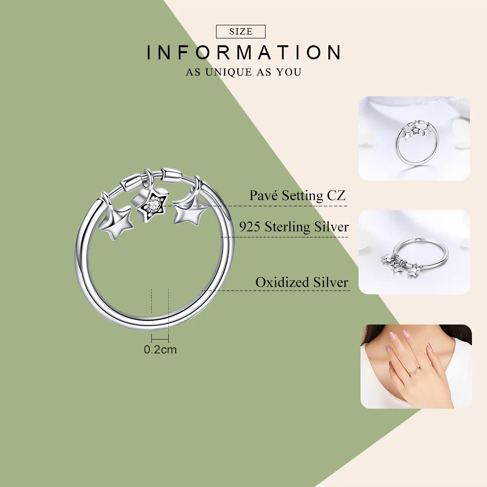 Silver Ring Silver Rings 925 Sterling Silver Fashion Sparkling Dangle Star Finger Rings for Women Wedding Engagement Ring Jewelry