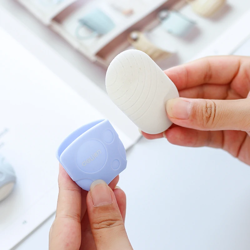 6 Pcs New Safe Material TPR Eraser Pushing Type Protect Cover Pencil