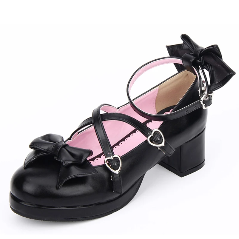 

Plus size 33-47 2017 Women Spring new lolita shoes sweet bow thick heel shoes with shallow mouthcute princess shoes L6789