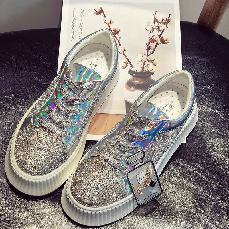 

Brand design Women Shoes Med Thick bottom platform pumps lace-up sexy luxury Shiny Gold Silver Mesh Sneakers chaussures femme