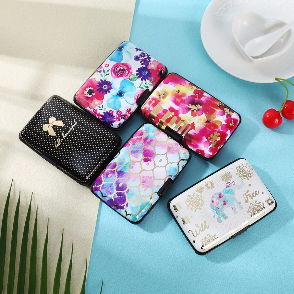 

Fashion New RFID Block Aluminium Printed Holder Security Wallet Bank Credit Card Hard Case Mini Bag for Men Women