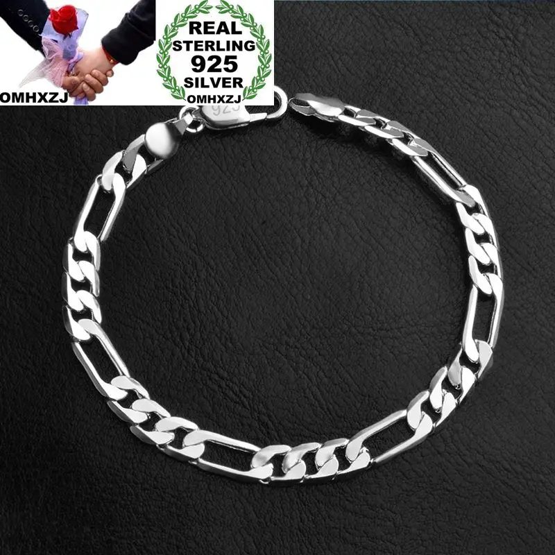 

OMHXZJ Wholesale Personality Fashion OL Woman Girl Party Gift Silver Flat Circles Chain 925 Sterling Silver Bracelet BR130