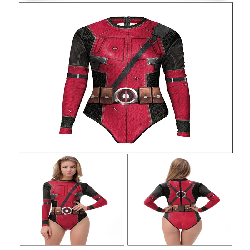

2019 High quality Deadpool Cosplay Costumes Swimwear Women Long sleeve round neck Sport Jumpsuit outdoors Sexy Zentai bodysuit