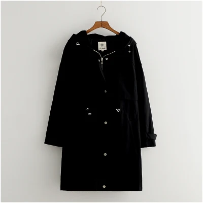 Осенний модный Тренч, Женская ветровка, новинка, зимнее длинное синее двубортное пальто больших размеров, элегантная женская одежда - Цвет: black