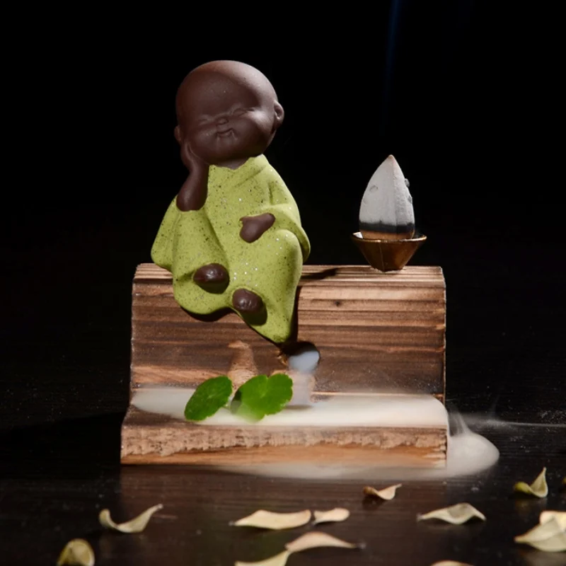 

Waterfall Incense Ceramic Burner Creative Little Monk Small Buddha Incense Holder Censer Backflow Use In Home Teahouse