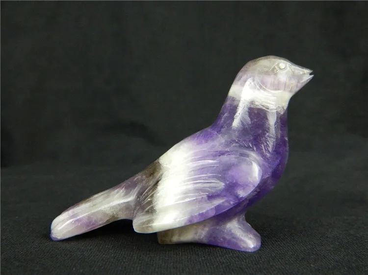 

Carved Amethyst Crystal Detailed Bird 2 Figurine Statue Figure