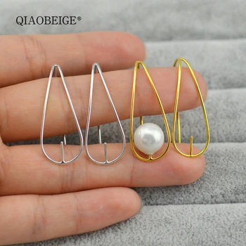 

QIAOBEIGE Solid 925 Sterling Silver Big Earring Hooks Drop Shaped Earwire Findings for Jewelry Making pearl components