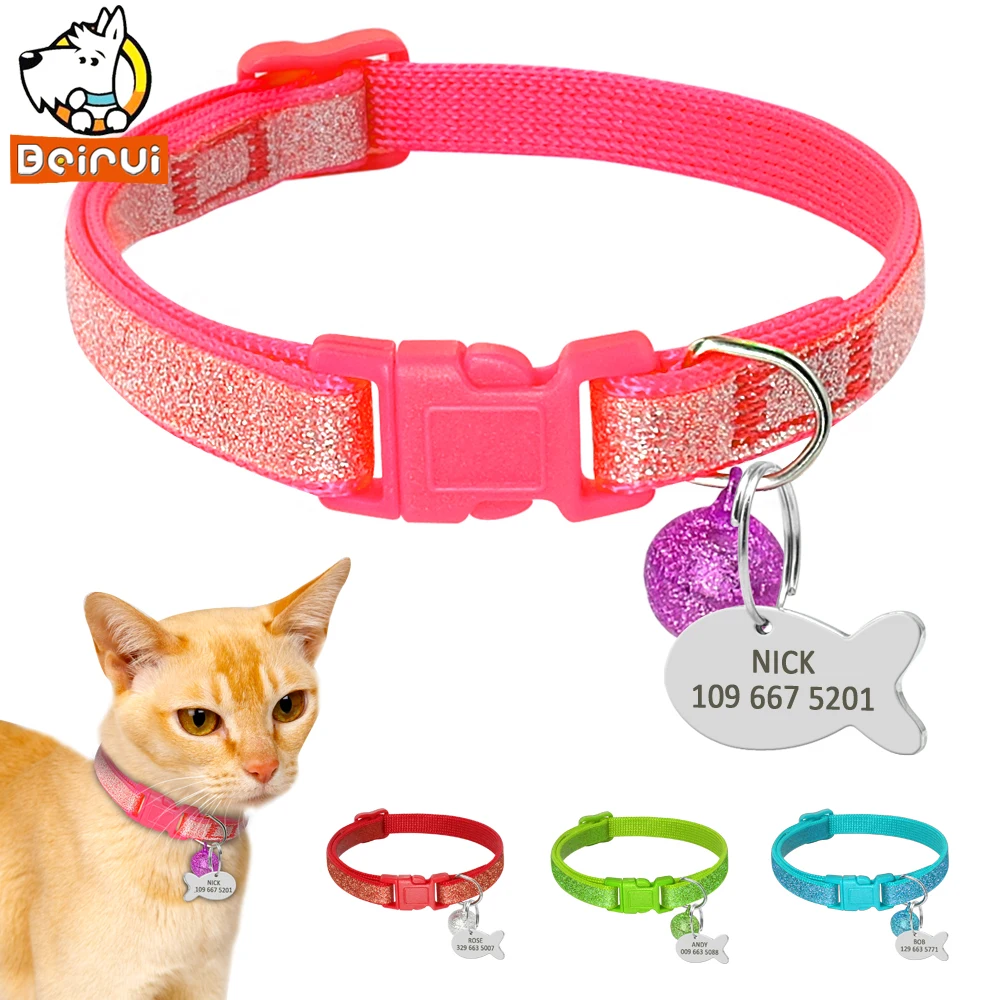 Gorgeous Cat Puppy Tag Collar Set Customized Nylon Dog Cats Collars Personalized Engraved Tags For Small Pets Kitten 1cm Width