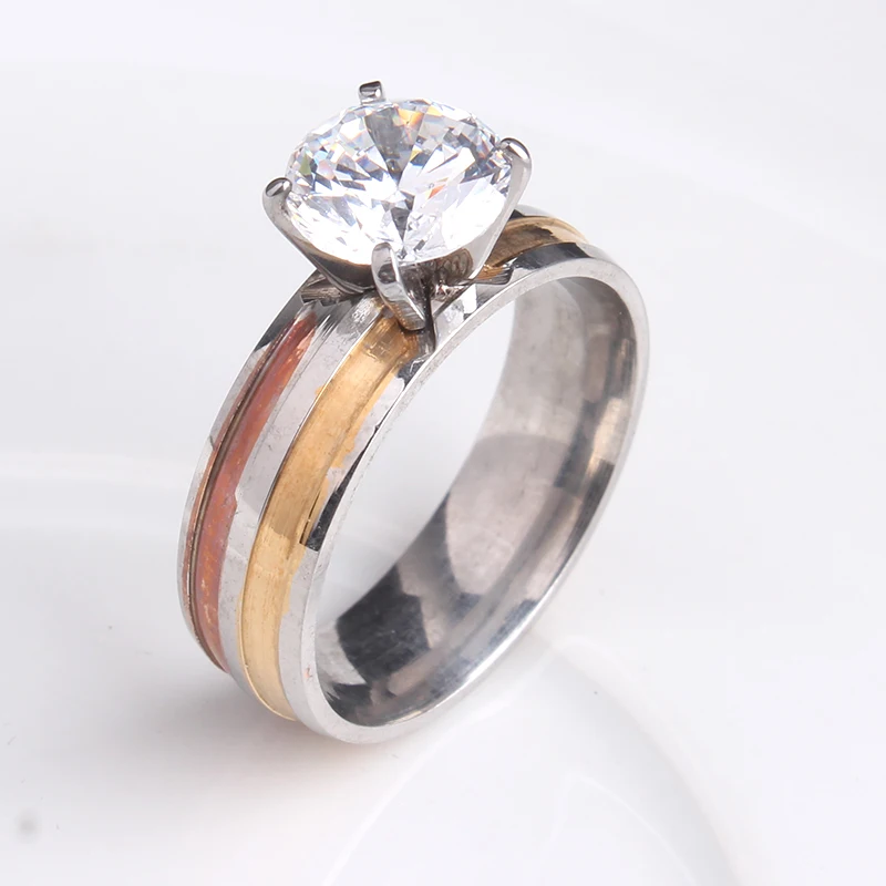 

6mm gold color Silver Stripe zircon 316L Stainless Steel wedding rings for men women wholesale