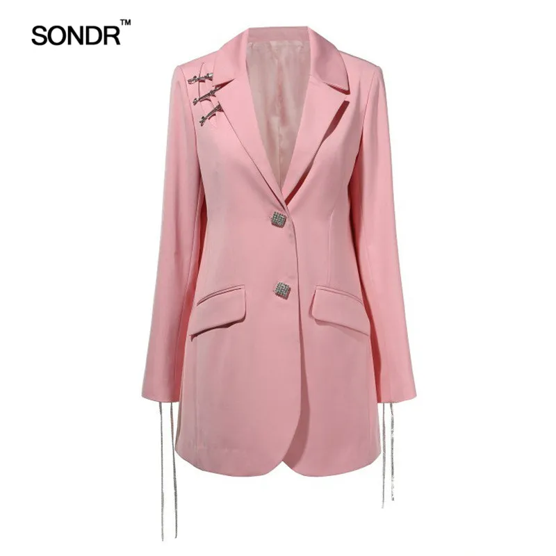 SONDR  Spring Diamond Tassel Patchwork Women Blazer Lapel Long Sleeve Big Size Female Clothing 2019 Fashion Casual New