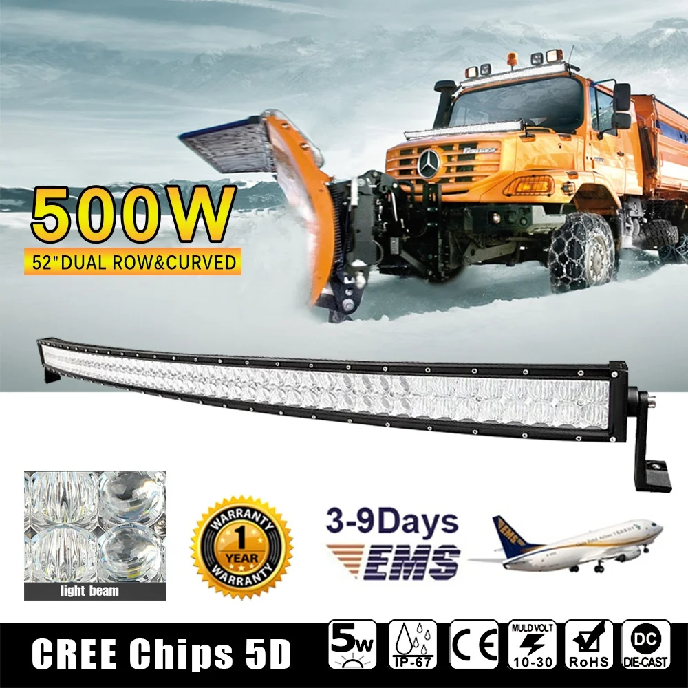 

52" 500W CREE Chips LED Light Bar Offroad 5D Combo Curved Led Work Light Led Bar for 12v 24v Truck ATV SUV Pickup 4WD 4x4