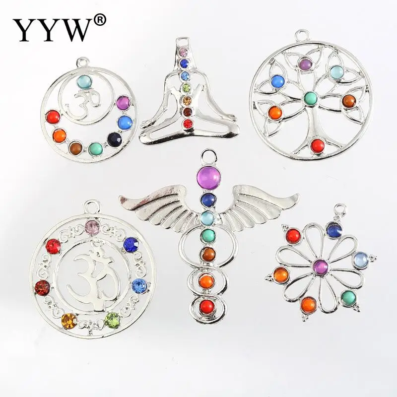 

7 Chakra Stones Chakra Reiki Point tree of life pendant charm pendant jewelry Ankh Yoga charm 3D stone necklace