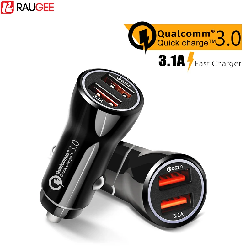 

Raugee Car Charger for iphone Samsung Xiaomi Fast Charger 30W Quick Charge 3.0 Led Indicator Dual USB Car Phone Charger Adapter