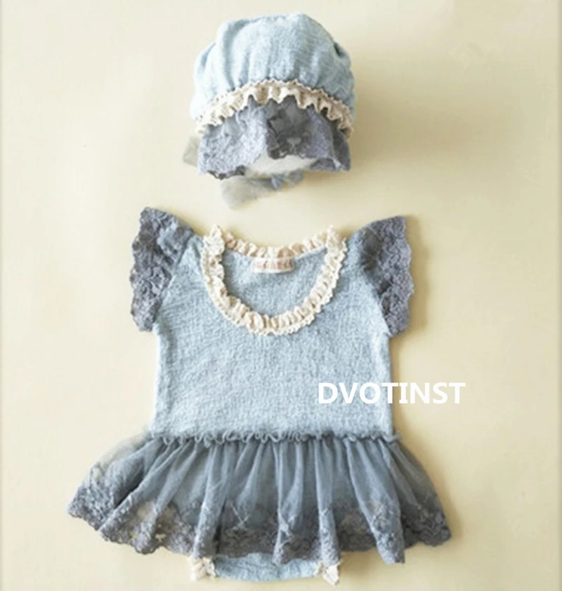 Conjunto de Roupas Dvotinst Newborn Fotografia Adereços Bebê Rendas Crochê Malha Acessórios Estúdio Tiro Foto Prop 9 Chapéus e bonés