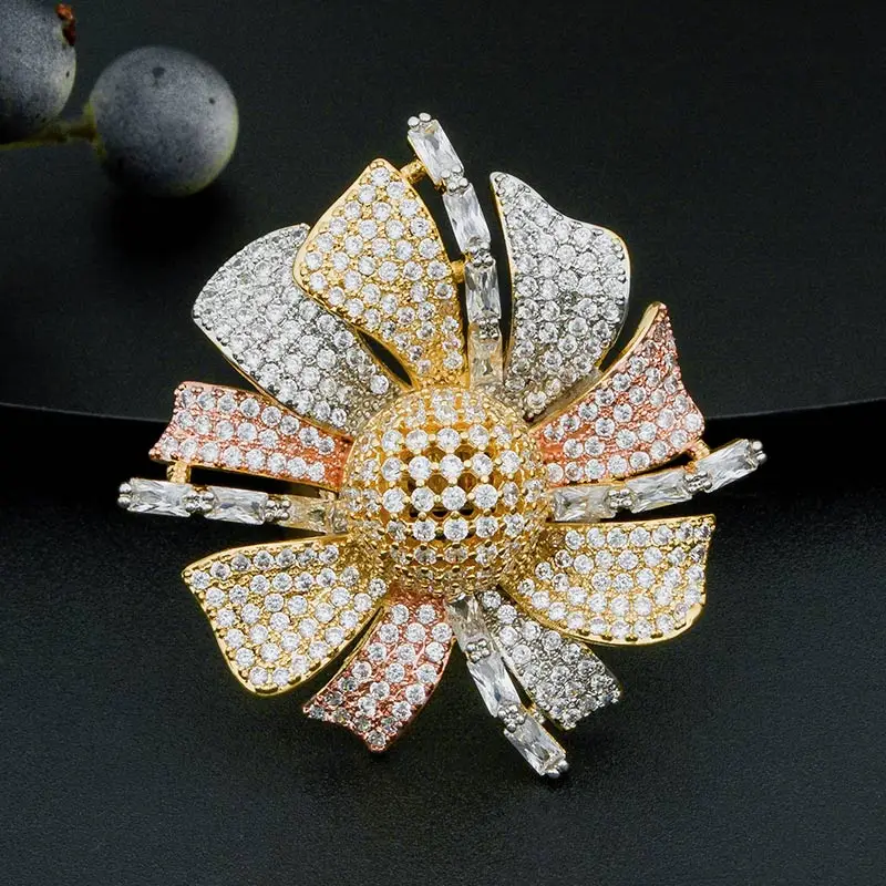 

ModemAngel Especially Graphical Flower 3 Tone Copper Ring For Cubic Zirconia Paved Wedding Party Fashion Jewelry Women
