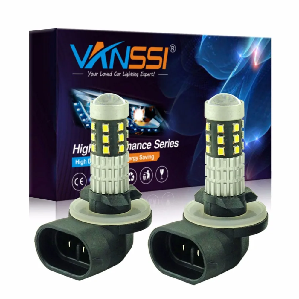 

2x 881 H27 LED Fog Light Bulbs 1200 Lumens Extremely Bright 1020 Chips 25 LEDs, 6000K White,VANSSI,DC12-24V,1 Year Warranty