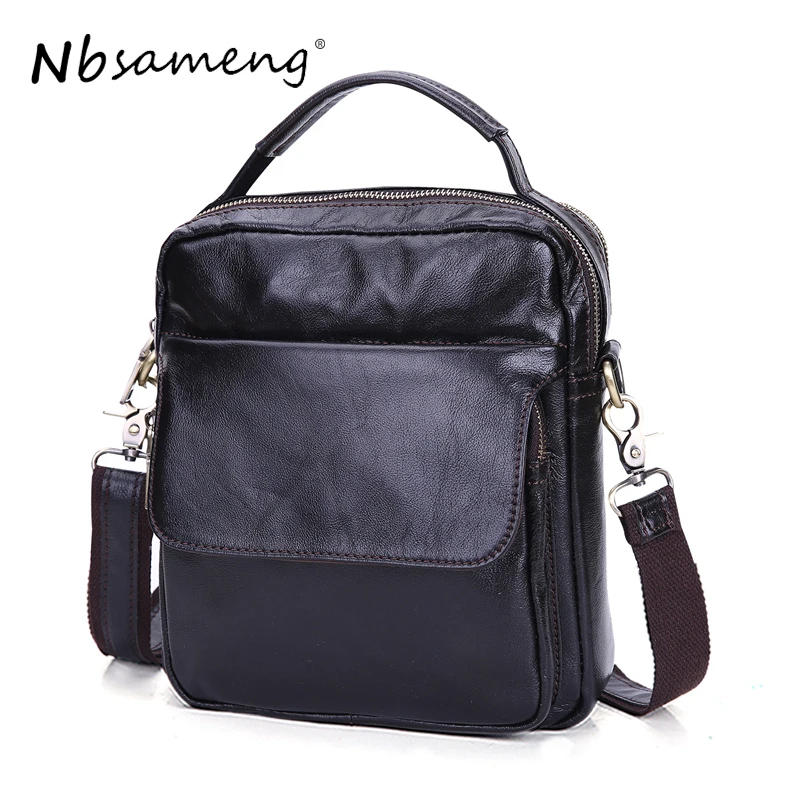 

NBSAMENG 2018 Genuine Leather Men Bag Cowhide Leather Men Messenger Bag Designer Crossbody Handbag Small Travel Male Bags