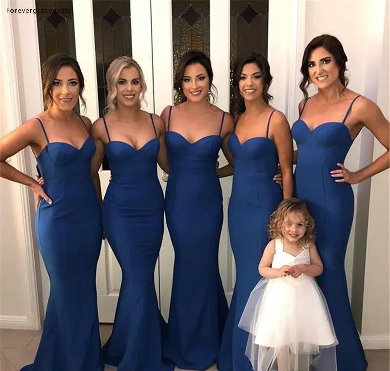 Navy Blue Mermaid Bridesmaids Dresses Simple Designed Mermaid Spaghetti Strap Maid of Honor Gowns Cheap Plus Size  92