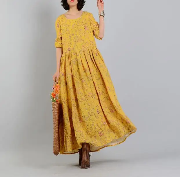Floral Women Linen Summer Dresses Women Cotton Dresses Plus Size A Line