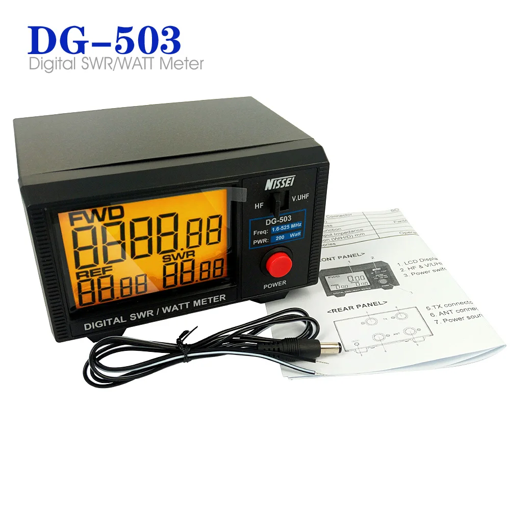 

DG-503 Nissei LCD Digital SWR Watt Standing Wave Ratio Meter 1.6-60MHz /125-525MHz 200W for Two way Radios Walkie Talkie