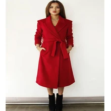 Savabien корейское длинное шерстяное пальто для женщин блейзер с лацканами длинный рукав размера плюс пальто винтажное Женское пальто одежда верхняя одежда