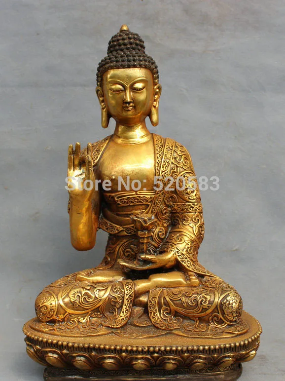 

free 18" Tibet Bronze Gilt Buddhist Lotus Shakyamuni Sakyamuni Buddha Robe Statue fast