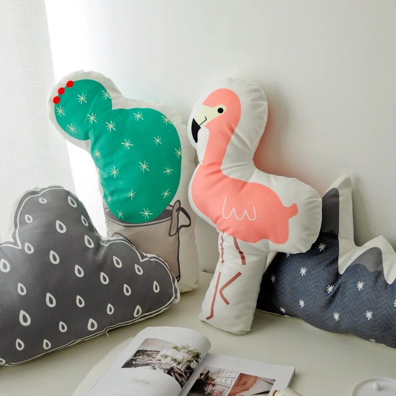 

Plush Stuffed Flamingo Cactus Snowberg Cloud Pillow Animals Plants Decorative Pillow for Kids Cot Sofa-4 Kinds