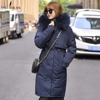 

PinkyIsBlack 2019 Winter Women's Parka Collection Long Women's Thick Coat Large Fur Collar Hooded Winter Women Warm Jacket Coats