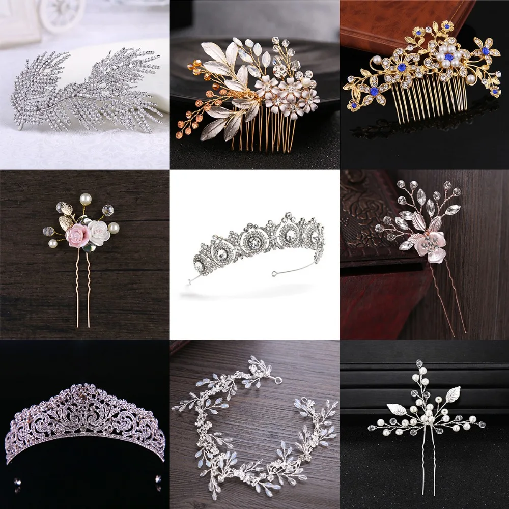 

Various Wedding Hair Jewelry Accessories Hair Combs/Pins/Crown Crystal Bridal Hair Decoration Ornament Handmade Silver Hairbands