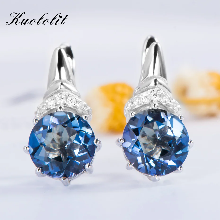 Женские серьги клипсы kuoolit 4 7ct из натурального синего мистического кварца