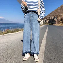 S-XL, весна, корейский стиль, высокая талия, свободные, женские джинсы, широкие, синие, джинсовые штаны для женщин(Z8535