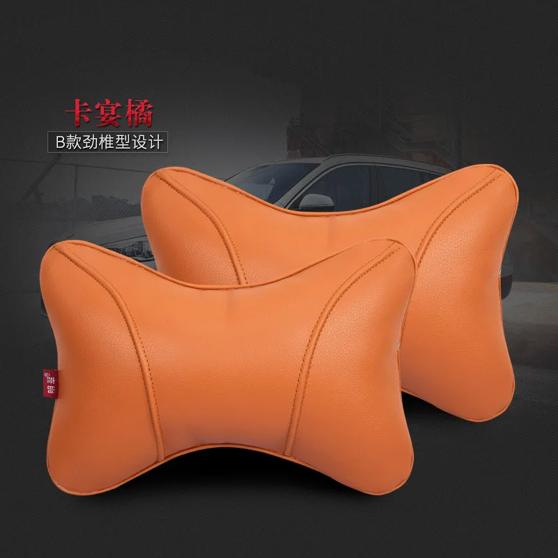 Pu кожаный Автомобильный подголовник подушка для шеи подголовник подушка универсальные автомобильные аксессуары - Цвет: orange 1 pair