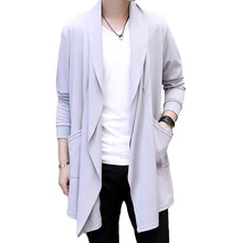 Стильный летний Тренч мужской длинный тонкий плащ с капюшоном корейский стиль Тренч Тонкий кардиган мужской s плащ 6F010